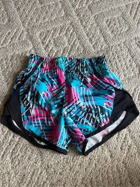 Girls Athletic Works Aqua, Pink & Black Abstract Athletic Shorts